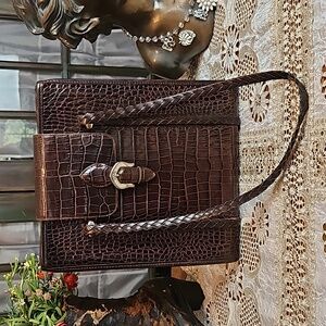 Vintage Brighton Donna Classic Tote Chocolate Croco Leather Shoulder Bag Purse